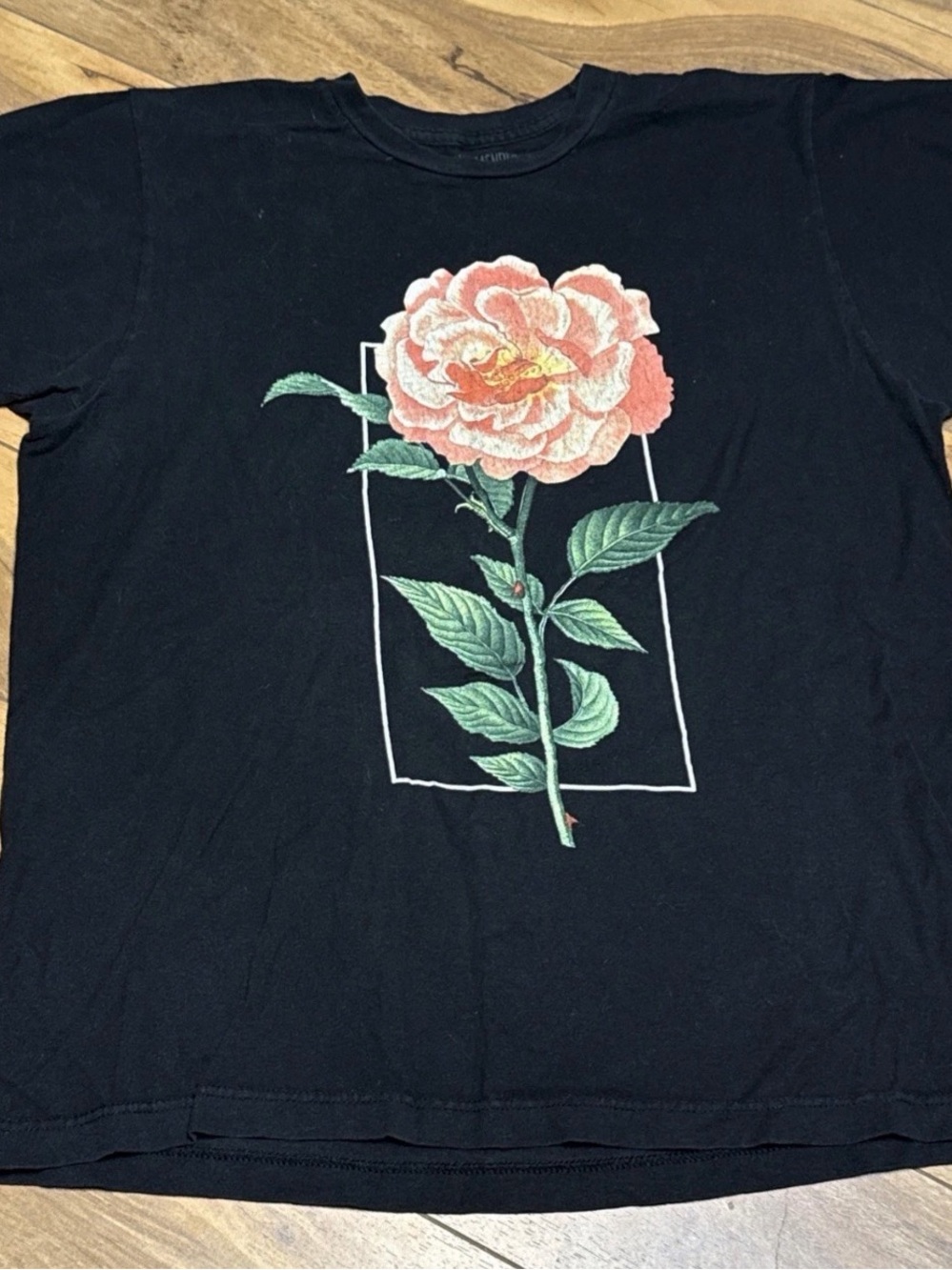 Shawn Mendes tour T-shirt MWomen's Black Short Sleeve Tee with Pink Rose Graphic